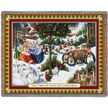 Twelve Days Of Christmas - Lynn Bywaters - Cotton Woven Blanket Throw - Made in the USA (72x54) Tapestry Throw
