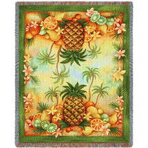 Pineapples and Fruit - Helen Vladykina - Cotton Woven Blanket Throw - Made in the USA (72x54) Tapestry Throw