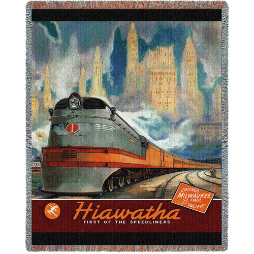 Hiawatha Train - Vintage Poster - Cotton Woven Blanket Throw - Made in the USA (72x54) Tapestry Throw
