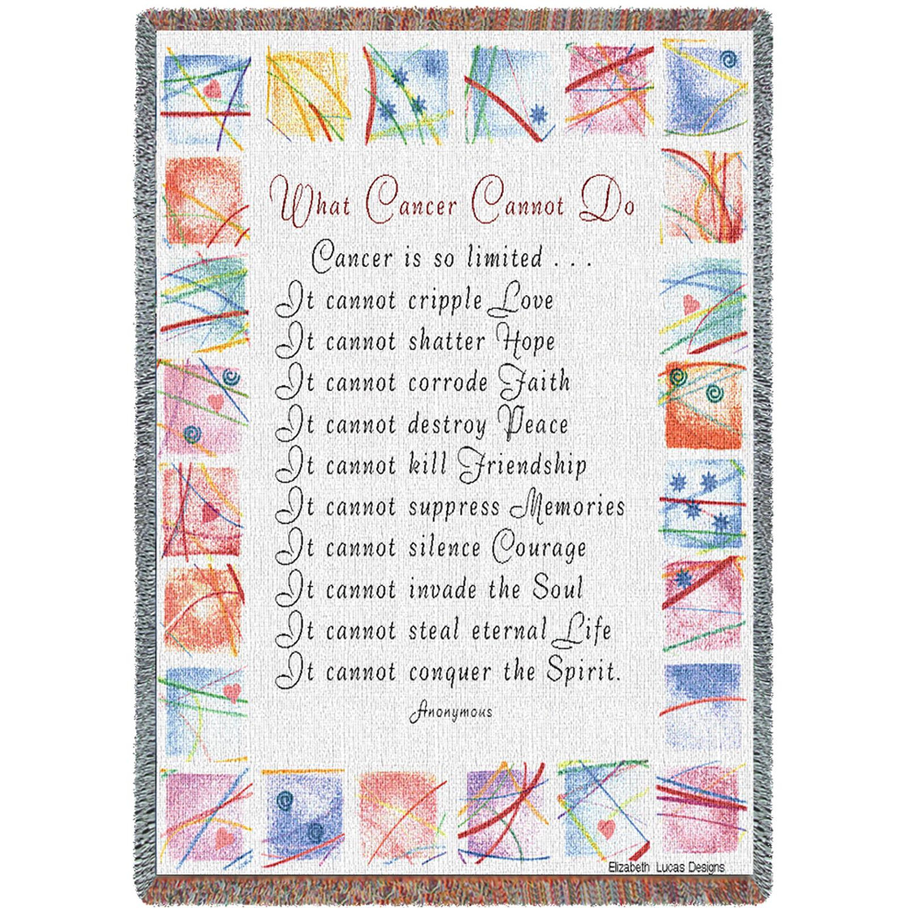 What Cancer Cannot Do Elizabeth Lucas Designs Cotton Woven Blanket Throw  Made in the USA (72x54)