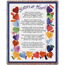 Sisters At Heart Poem - Elizabeth Lucas Designs - Cotton Woven Blanket Throw - Made in the USA (72x54) Tapestry Throw