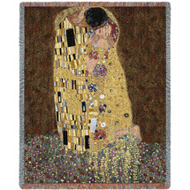 The Kiss - Gustav Klimt - Cotton Woven Blanket Throw - Made in the USA (72x54) Tapestry Throw