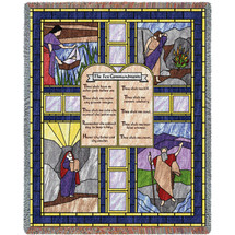 Ten Commandments - Stained Glass - Scriptures - Exodus 20:2-17 - Deuteronomy 5:6–21 - Cotton Woven Blanket Throw - Made in the USA (72x54) Tapestry Throw