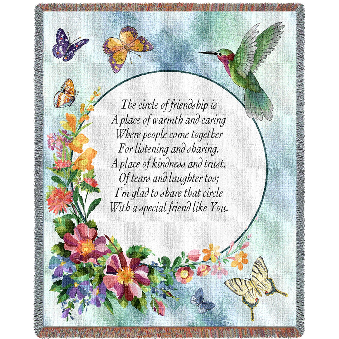 Circle Of Friendship Poem Cotton Woven Blanket Throw Made in the
