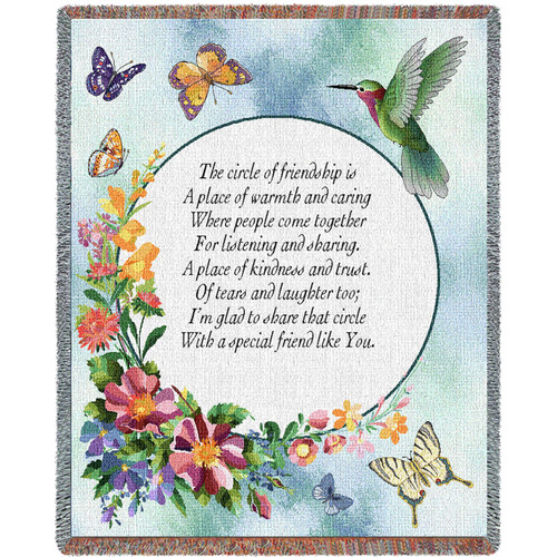 Circle Of Friendship Poem - Cotton Woven Blanket Throw - Made in the USA (72x54) Tapestry Throw