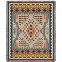 Turquoise - Southwest Native American Inspired Tribal Camp - Cotton Woven Blanket Throw - Made in the USA (72x54) Tapestry Throw