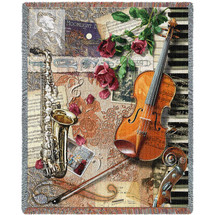 Ensemble - Piano Violin Saxophone - Cotton Woven Blanket Throw - Made in the USA (72x54) Tapestry Throw