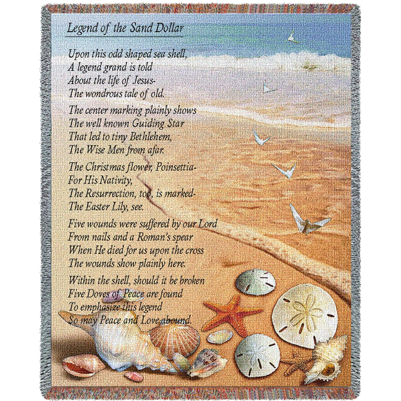 Legend of the Sand Dollar Poem Cotton Woven Blanket Throw Made in the  USA (72x54)