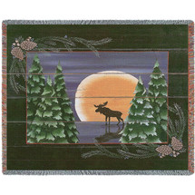 Moonlight Moose - Susan Clickner - Cotton Woven Blanket Throw - Made in the USA (72x54) Tapestry Throw