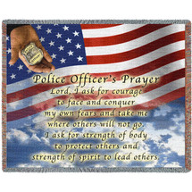 Police Department - Officer Prayer American Flag - Cotton Woven Blanket Throw - Made in the USA (72x54) Tapestry Throw