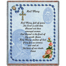 Hail Mary Prayer with Rosary Beads - Cotton Woven Blanket Throw - Made in the USA (72x54) Tapestry Throw