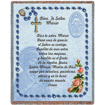 Hail Mary Prayer with Rosary Beads in Spanish - Ave Maria - Cotton Woven Blanket Throw - Made in the USA (72x54) Tapestry Throw