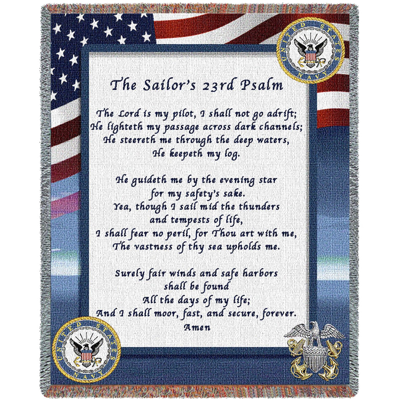 US Navy The Sailor's 23rd Psalm Cotton Woven Blanket Throw Made in  the USA (72x54)
