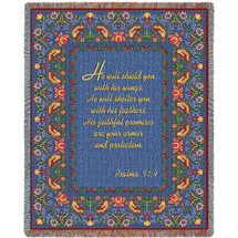 He Will Shield You With His Wings - Scriptures - Psalms 91:4 - Cotton Woven Blanket Throw - Made in the USA (72x54) Tapestry Throw