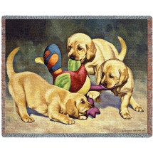 Golden Retriever Dog - I've Got it -Bob Christie - Cotton Woven Blanket Throw - Made in the USA (72x54) Tapestry Throw