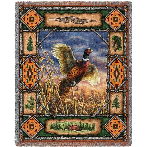 Pheasant Lodge - Terry Doughty - Cotton Woven Blanket Throw - Made in the USA (72x54) Tapestry Throw