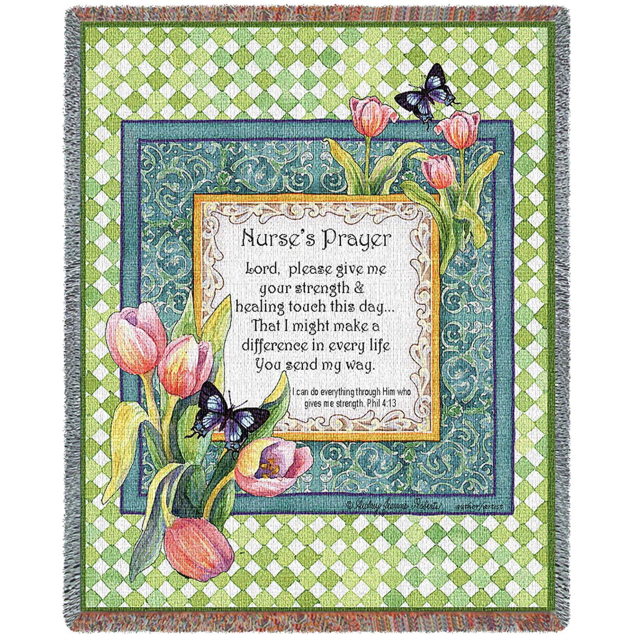 Nurse's Prayer Audrey Jean Roberts Cotton Woven Blanket Throw Made in the USA (72x54)