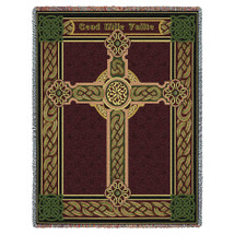 A Hundred Thousand Welcomes - Cead Mile Failte - Welcome Celtic Knot Cross - Cotton Woven Blanket Throw - Made in the USA (72x54) Tapestry Throw