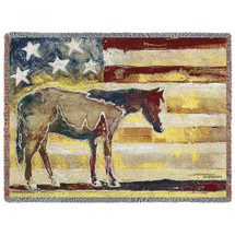 Horse Red White Blue - Michael Swearngin - Cotton Woven Blanket Throw - Made in the USA (72x54) Tapestry Throw