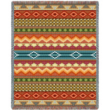 Stripe - Southwest Native American Inspired Tribal Camp - Cotton Woven Blanket Throw - Made in the USA (72x54) Tapestry Throw
