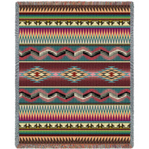 Desert Stripe - Southwest Native American Inspired Tribal Camp - Cotton Woven Blanket Throw - Made in the USA (72x54) Tapestry Throw