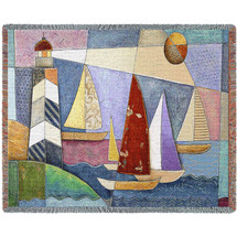 Bay Regatta - Cotton Woven Blanket Throw - Made in the USA (72x54) Tapestry Throw