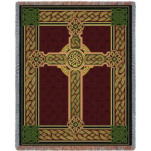 Cead Mile Failte - Celtic Knot Cross - Cotton Woven Blanket Throw - Made in the USA (72x54) Tapestry Throw
