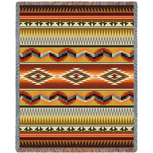 Sandoval Earth - Southwest Native American Inspired Tribal Camp - Cotton Woven Blanket Throw - Made in the USA (72x54) Tapestry Throw