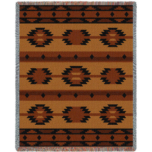 Adobe Tan - Southwest Native American Inspired Tribal Camp - Cotton Woven Blanket Throw - Made in the USA (72x54) Tapestry Throw