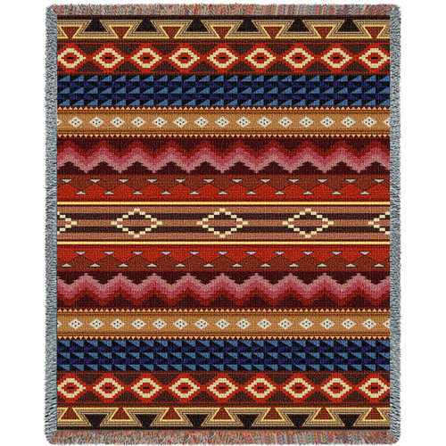 Yuma - Southwest Native American Inspired Tribal Camp - Cotton Woven Blanket Throw - Made in the USA (72x54) Tapestry Throw