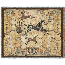 Tlalocs Tribe - Southwest Cave Rock Art - Cecilia Henle - Cotton Woven Blanket Throw - Made in the USA (72x54) Tapestry Throw