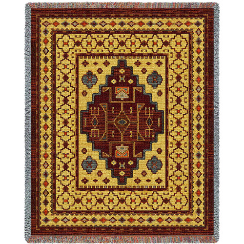 Gila - Sunrise - Southwest Native American Inspired Tribal Camp - Cotton Woven Blanket Throw - Made in the USA (72x54) Tapestry Throw