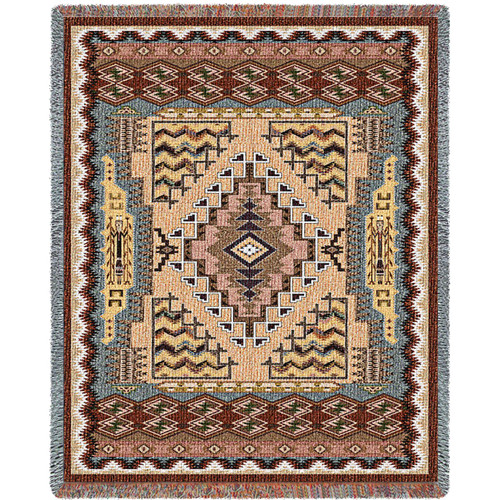 Butte Clay - Southwest Native American Inspired Tribal Camp - Cotton Woven Blanket Throw - Made in the USA (72x54) Tapestry Throw
