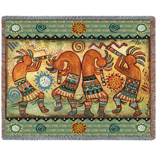 Koko Quartet II - Kokopelli - Southwest - Donna Polivka - Cotton Woven Blanket Throw - Made in the USA (72x54) Tapestry Throw
