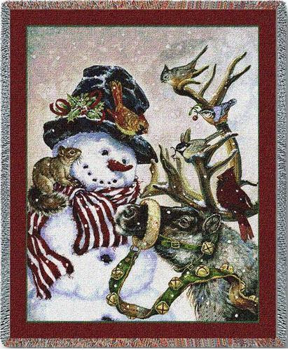 Snowman and Prancer - Donna Race - Cotton Woven Blanket Throw - Made in the  USA (72x54)