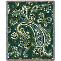 Patterns - Paisley - Teal - Cotton Woven Blanket Throw - Made in the USA (72x54) Tapestry Throw