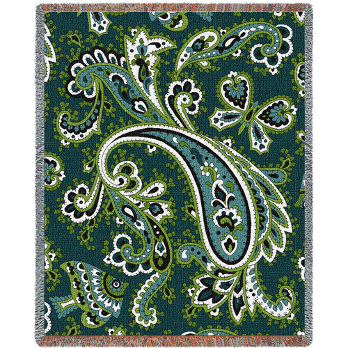 Patterns - Paisley - Teal - Cotton Woven Blanket Throw - Made in the USA (72x54) Tapestry Throw