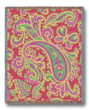 Paisley - Pink - Cotton Woven Blanket Throw - Made in the USA (72x54) Tapestry Throw