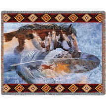 Horse Feathers - Southwest - Kathy Morrow - Cotton Woven Blanket Throw - Made in the USA (72x54) Tapestry Throw