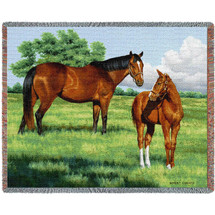 My Pride Mare Horse and Foal - Bob Christie - Cotton Woven Blanket Throw - Made in the USA (72x54) Tapestry Throw