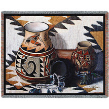 Kokopelli Pot - Southwest Crafts - Judith Durr - Cotton Woven Blanket Throw - Made in the USA (72x54) Tapestry Throw