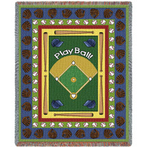 Sports - Baseball - Play Ball - Cotton Woven Blanket Throw - Made in the USA (72x54) Tapestry Throw