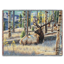 Morning View Elk - Cynthie Fisher - Cotton Woven Blanket Throw - Made in the USA (72x54) Tapestry Throw