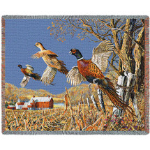 High Field Pheasants Hunting - Terry Doughty - Cotton Woven Blanket Throw - Made in the USA (72x54) Tapestry Throw