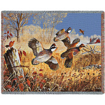 Back Forty Flush Quail - Terry Doughty - Cotton Woven Blanket Throw - Made in the USA (72x54) Tapestry Throw