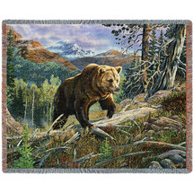 Over the Top Brown Bear - Terry Doughty - Cotton Woven Blanket Throw - Made in the USA (72x54) Tapestry Throw