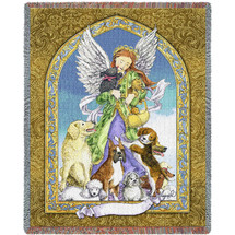 Angel and Dogs - Ingrid - Cotton Woven Blanket Throw - Made in the USA (72x54) Tapestry Throw
