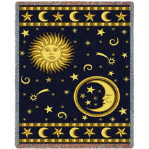 Sun Face and Moon Face - Cotton Woven Blanket Throw - Made in the USA (72x54) Tapestry Throw