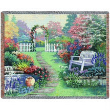 Loved One Garden Bench - Cotton Woven Blanket Throw - Made in the USA (72x54) Tapestry Throw