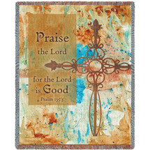 Praise Crosses - Praise The Lord For The Lord Is Good - Scriptures - Psalm 135:3 - Cotton Woven Blanket Throw - Made in the USA (72x54) Tapestry Throw